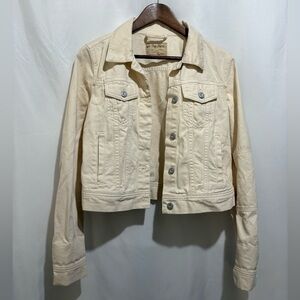 Free People We The Free Womens Ivory‎ White Cream Rumors Denim Jacket Size XS